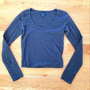 American Eagle Soft & Sexy Long Sleeve Eyelet Cropped Top, Dark Grey, Women XS